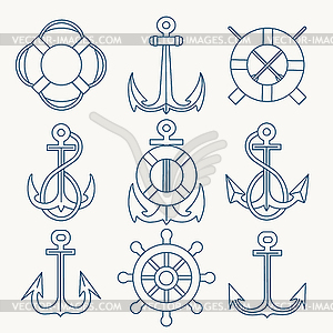 Nautical Thin Line Emblem set - vector clipart