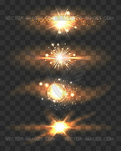 Golden Glow Light Effects Stars on Transparent - vector image