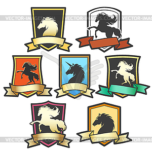 Horse Shield Emblem Set - vector clipart