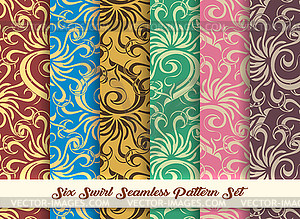 Six Swirl Seamless Pattern Set - vector EPS clipart