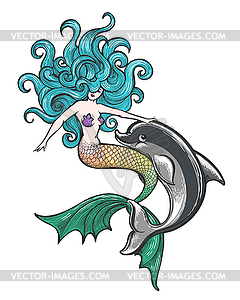 Mermaid with Dolphin Baby - vector clipart / vector image