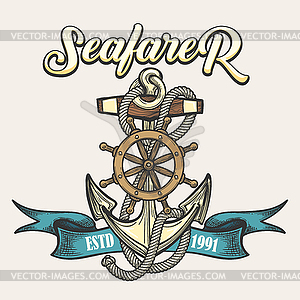 Seafarer Emblem in Tattoo style - vector clip art