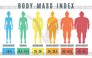 Female body mass index. Normal weight obesity and - vector image