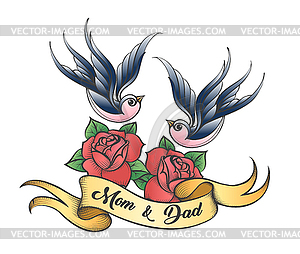 Tattoo with Inscription of Mom and Dad - vector image