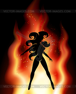 Female silhouette on Flame background - vector image