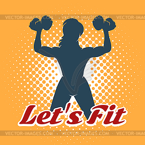 Эмблема фитнес-клуба со слоганом Lets Fit - векторный дизайн