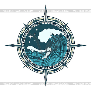 Ретро Компас Морская Эмблема - векторное изображение EPS