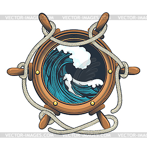 Wessel Steering Wheel with Ocean Wave Inside - vector image