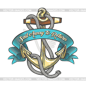 Anchor with Ropes and Ribbon Tattoo - royalty-free vector image