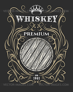 Premium Whiskey label with Barrel and Crown - royalty-free vector image