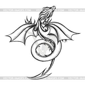 Dragon Drawn in Engraving Style - vector image