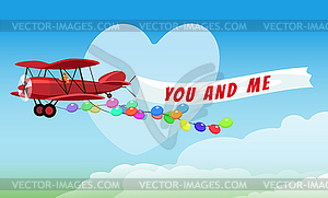 Airplane with poster You and Me and Festive Helium - vector clipart