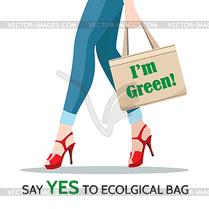 Woman Legs and Ecological Shopping Bag - vector clip art