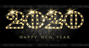 Happy New Year 2020 Light Bulb Numbers Design - vector image