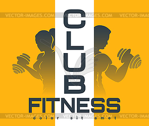 Fitness Club Emblem with Silhouettes of Training - vector image