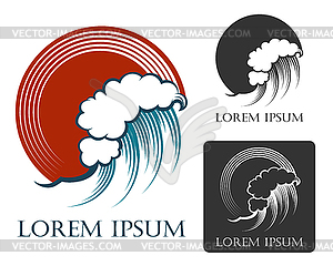 Ocean Wave Emblem in Engraving style - vector image