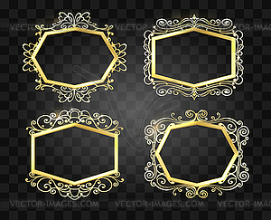 Ornate Glow Golden Frames Set - vector image