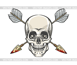 Татуировка человеческого черепа и стрел - векторный графический клипарт