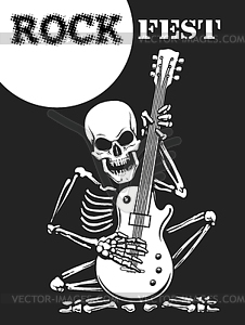 Скелет играет на гитаре рок фестиваль плаката - изображение в формате EPS