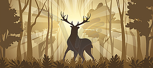 Deer in Deep Forest Horizontal - vector image