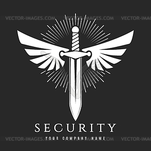 Sword with Wings Security Company Emblem - vector image