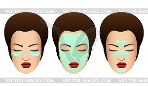 Female Faces with Various Beauty Masks.  - vector clipart