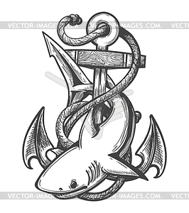 Shark and Anchor Tattoo Emblem - vector clipart