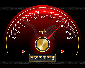 Gold and Red Speedometer Dashboard in retro style. - vector EPS clipart