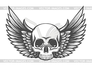 Human Skull with Wings Engraving - vector clipart