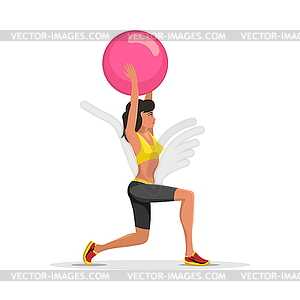 Young Woman Exercising with Fitness Yoga Ball - vector clip art