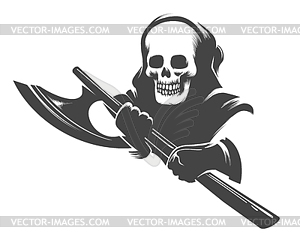 Smiling Skull in Hood with Executioner Axe in Hands - vector image