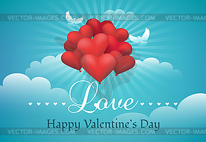 Valentines Day with Heart Shaped Balloons - vector image