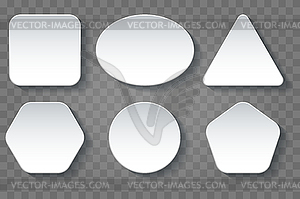 Various Shape Blank White Buttons Set - vector image