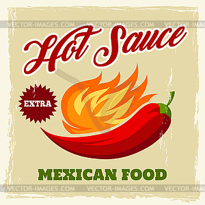 Chili Pepper Hot Sauce Retro Emblem - vector clipart