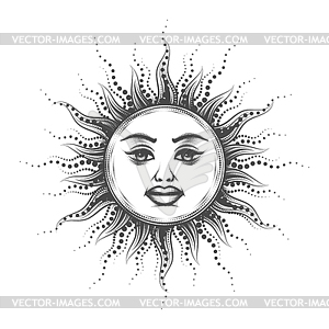 Esoteric Emblem of Sun Drawn in Vintage Engraving - vector clipart