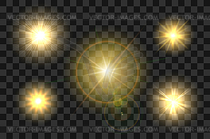 Set of Sun with Glow light effect on transparent - color vector clipart