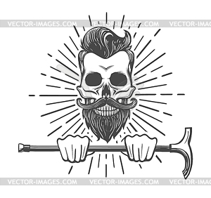 Skull with Beard and Walking Stick - vector clip art