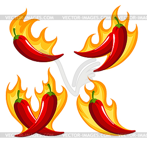 Chili Peppers on Fire Retro Emblem Set - vector clipart