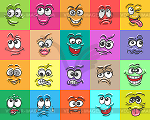 Cartoon Doodle Face Expressions Set - vector image