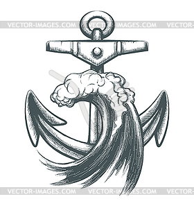 Anchor with Ocean Wave Tattoo - stock vector clipart