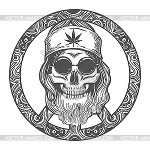 Old Hippie Skull on Symbol of Peace - vector clipart