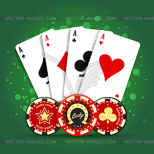 Four aces playing cards spades hearts diamonds club - vector clip art