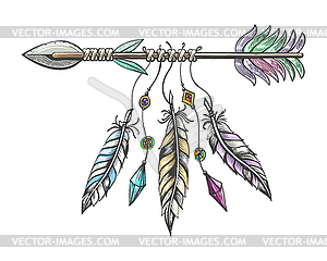 Arrow with Feathers Tribal Tattoo - color vector clipart