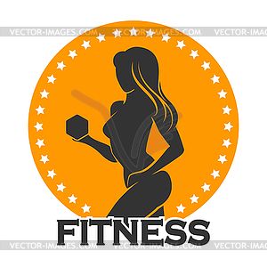 Woman with Dumbbell Fitness Logo - vector image