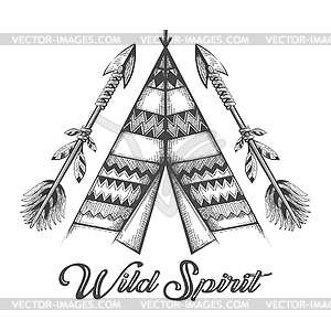 Wigwam and Indian Arrows with lettering Wild - vector clip art