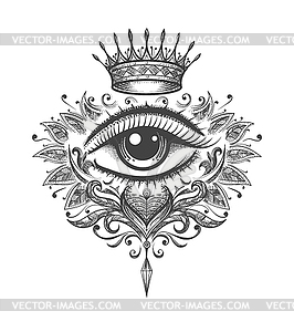 All Seeing Eye with Crown Tattoo - vector image