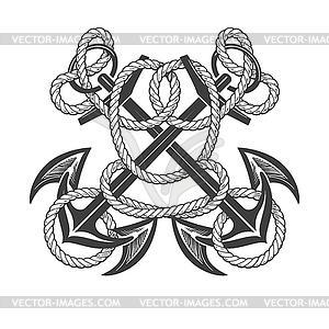 Crossed Anchors in Ropes Nautical Tattoo - vector image