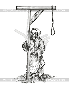 Death Standing Close to Gallows - vector clipart / vector image