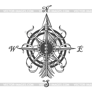 Navigation Compass and Indian Arrow Tattoo - vector image