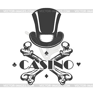 Casino Emblem with Cylinder Hat and Bones - vector clipart